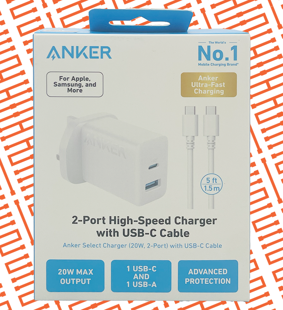 ANKER 20W [PD][USB] HI SPEED DOUAL PORT CHARGER WITH CABLE