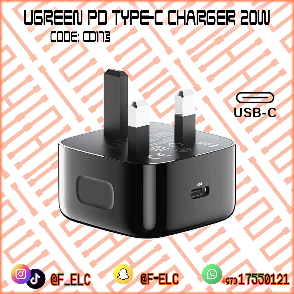 UGREEN 20W USB C Plug Supports Max 20W PD Fast Charger UK Plug 6957303853397