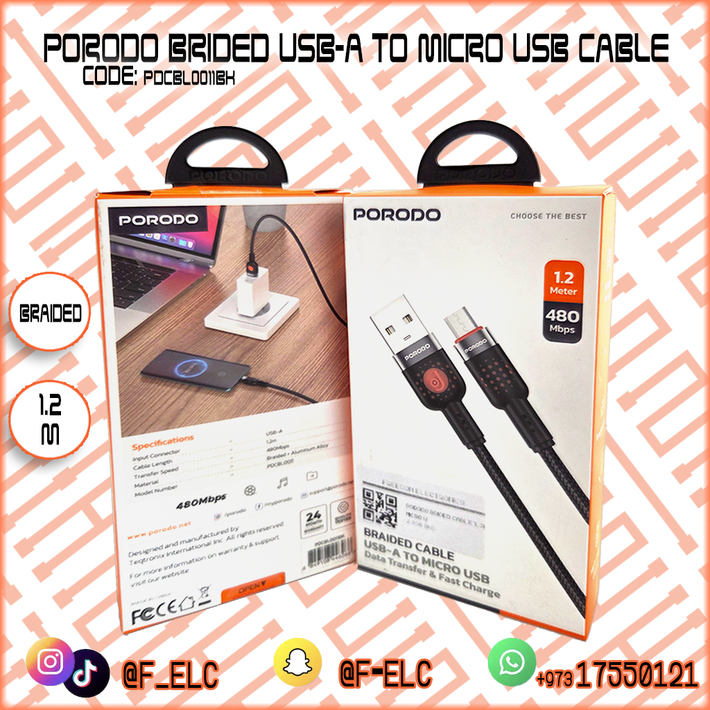 PORODO BRIDED CABLE 1.2M MICRO USB CABLE