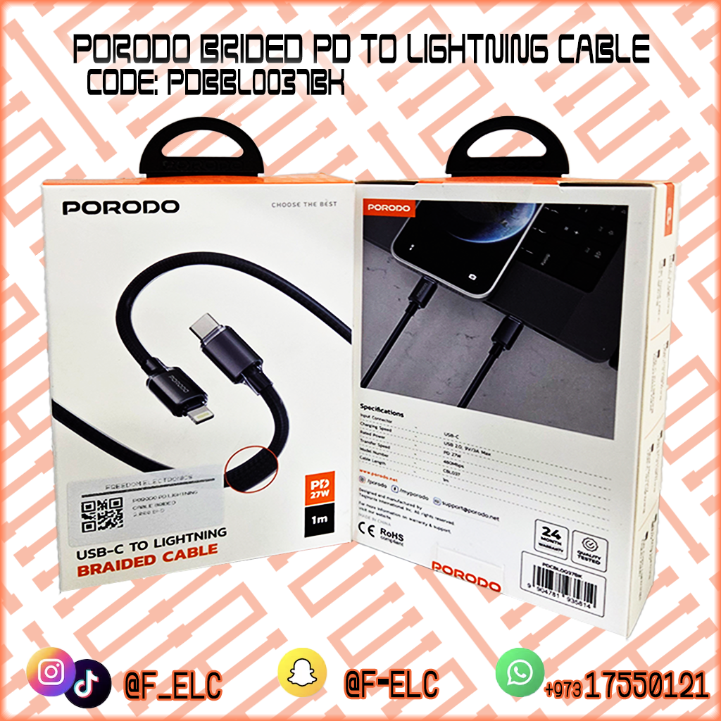 PORODO PD LIGHTNING CABLE BRIDED CABLE 1M