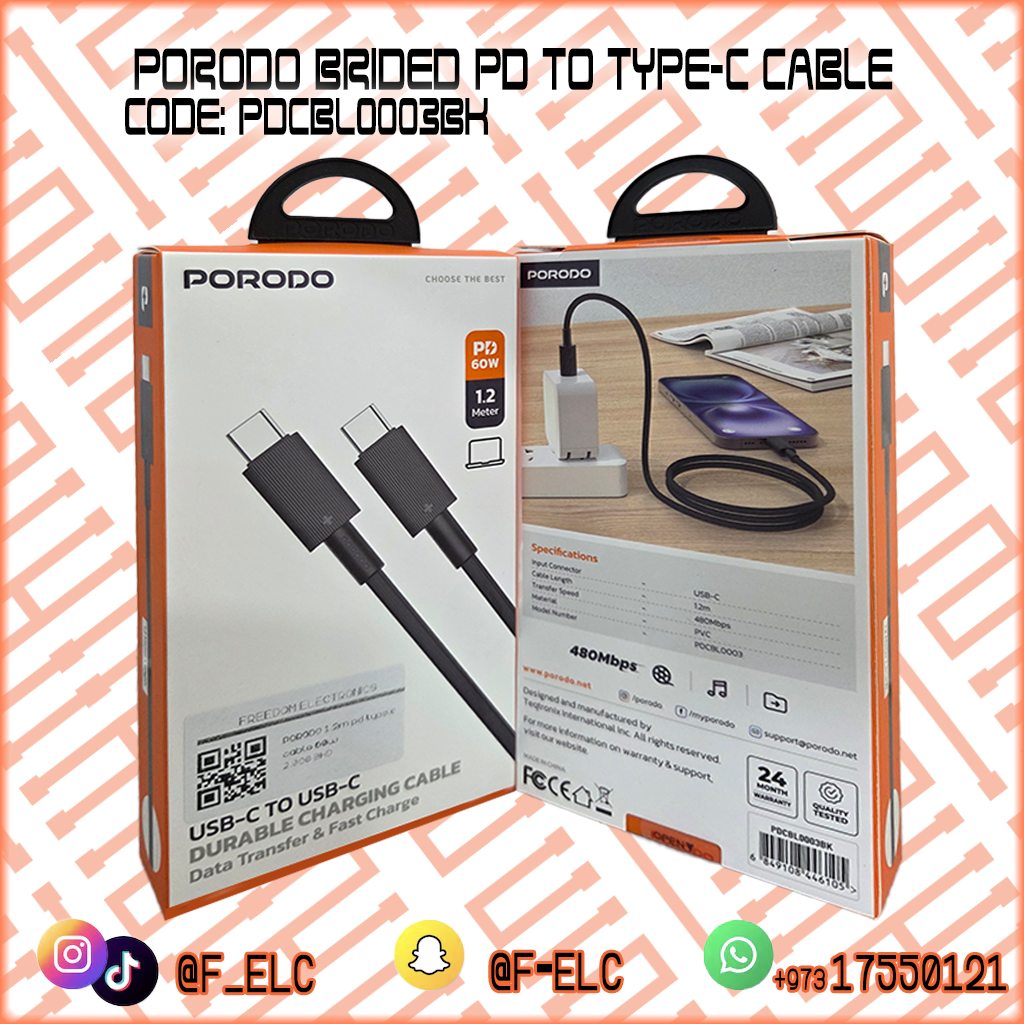 PORODO 1.2m pd type-c cable 60w