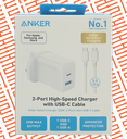 ANKER 20W [PD][USB] HI SPEED DOUAL PORT CHARGER WITH CABLE